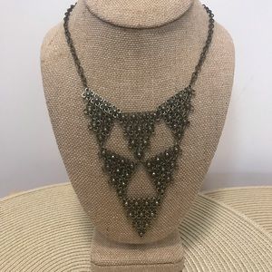 V-neck brushed gold chain bib necklace